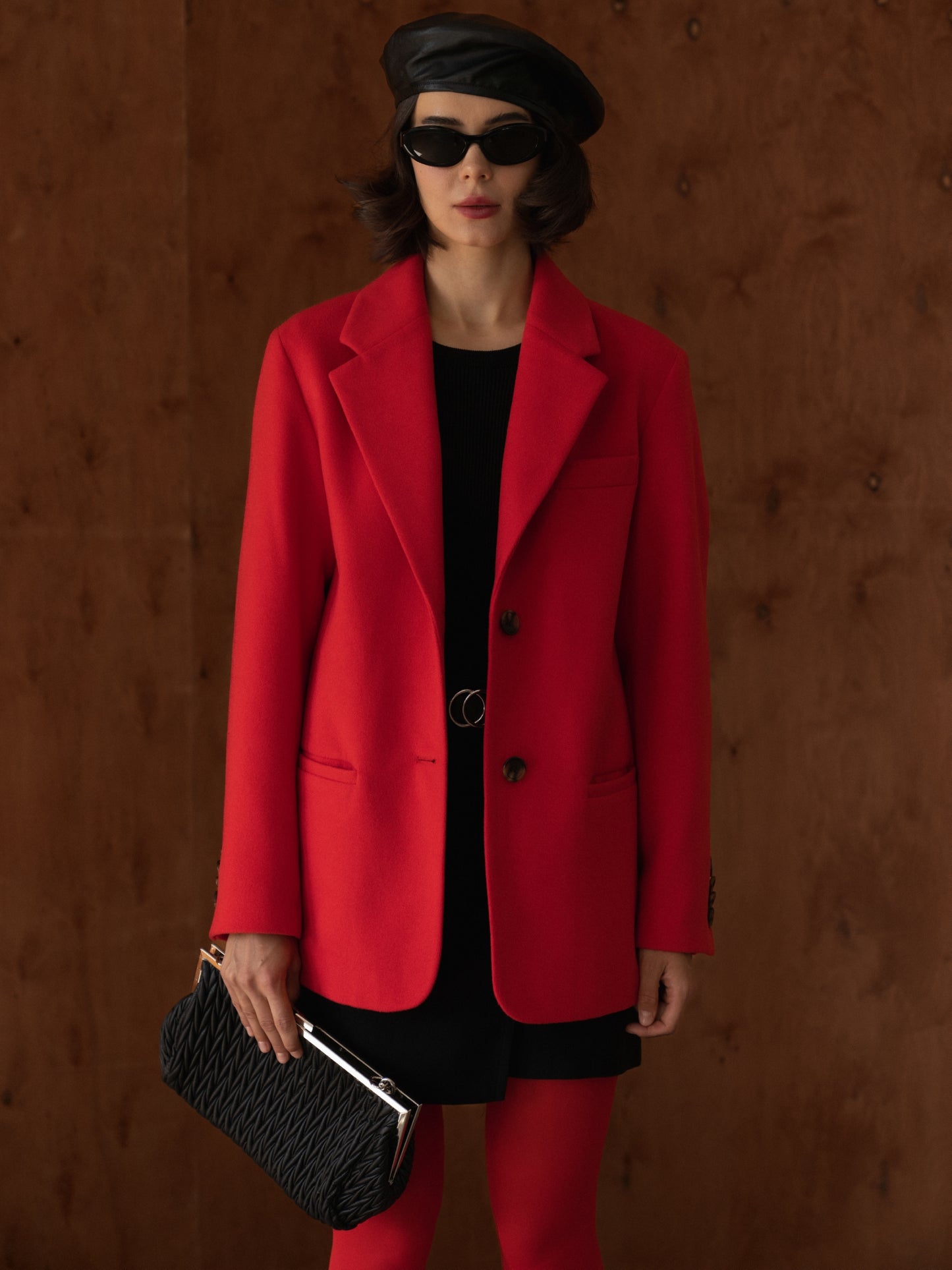 Single-breasted wool jacket, Red Flare