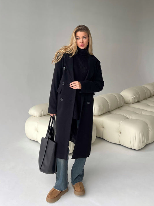 Long Coat with Masculine Shoulders, Black