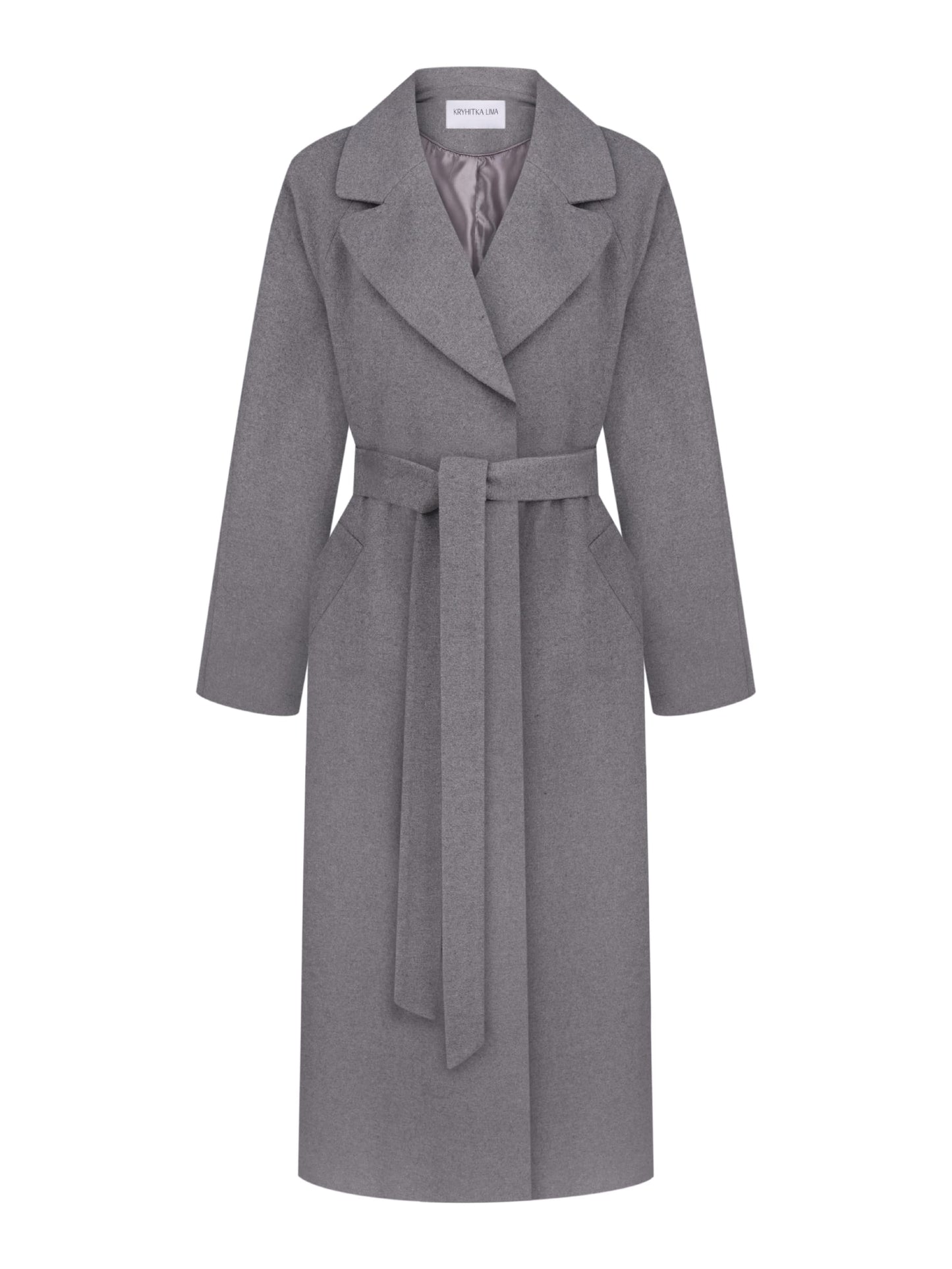 Double-breasted long coat with trim ribbon, Gray