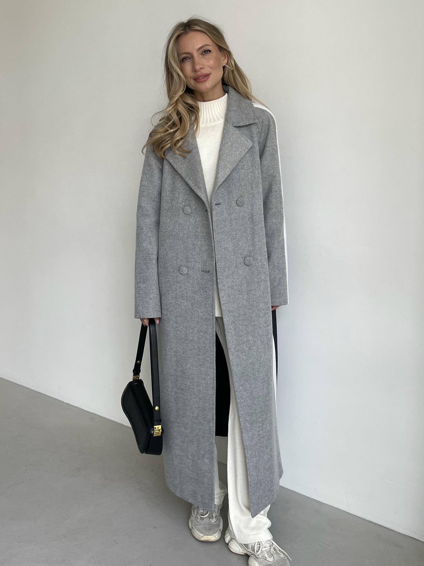 Three-color Long Coat, Blue and Gray