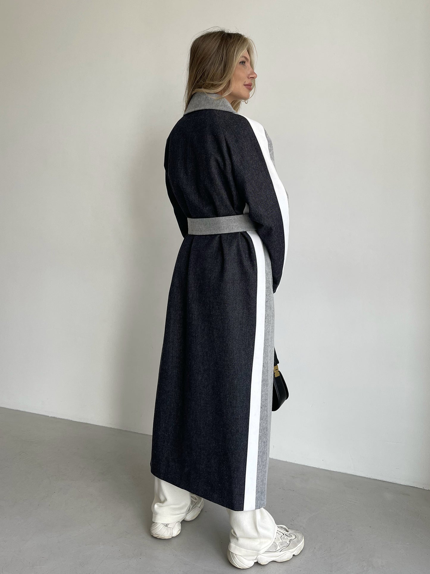 Three-color Long Coat, Blue and Gray