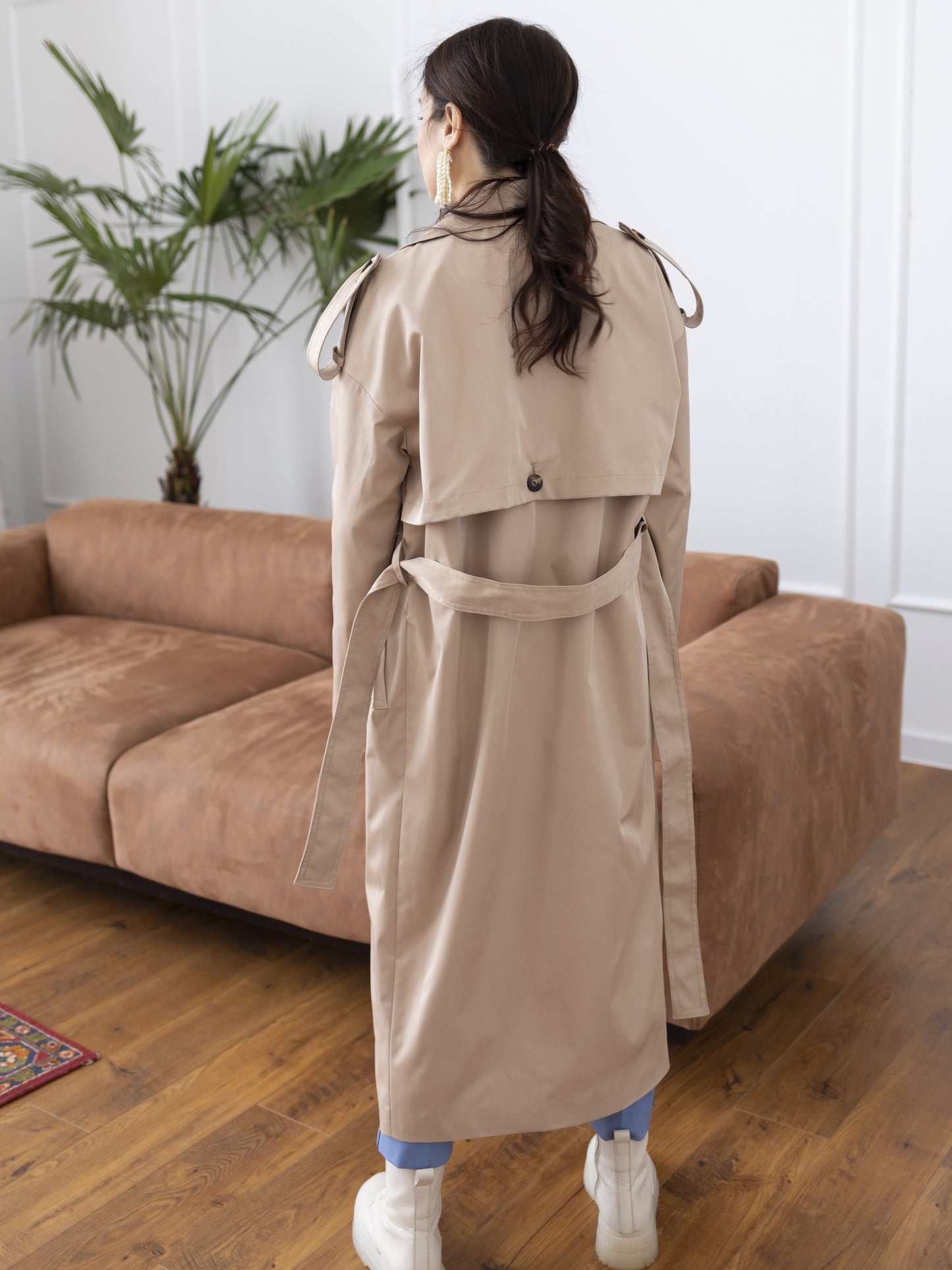 Double-breasted water-resistant trench coat, Beige