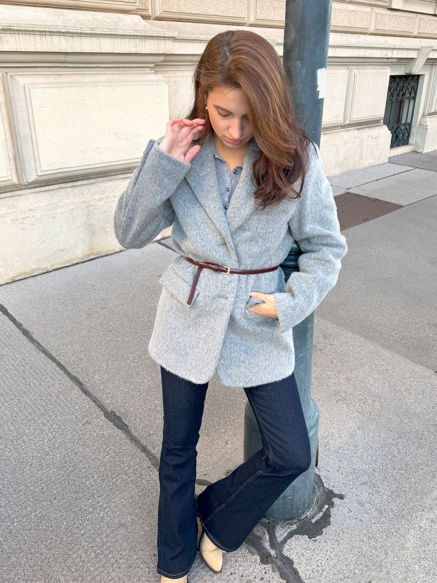 Single-breasted wool jacket, Grey Brushed