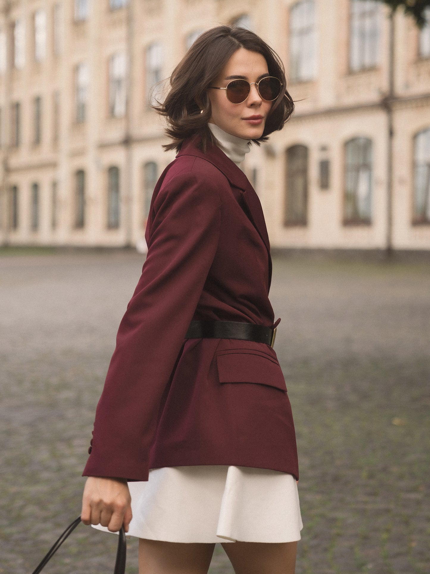 Suit jacket with belt, Burgundy