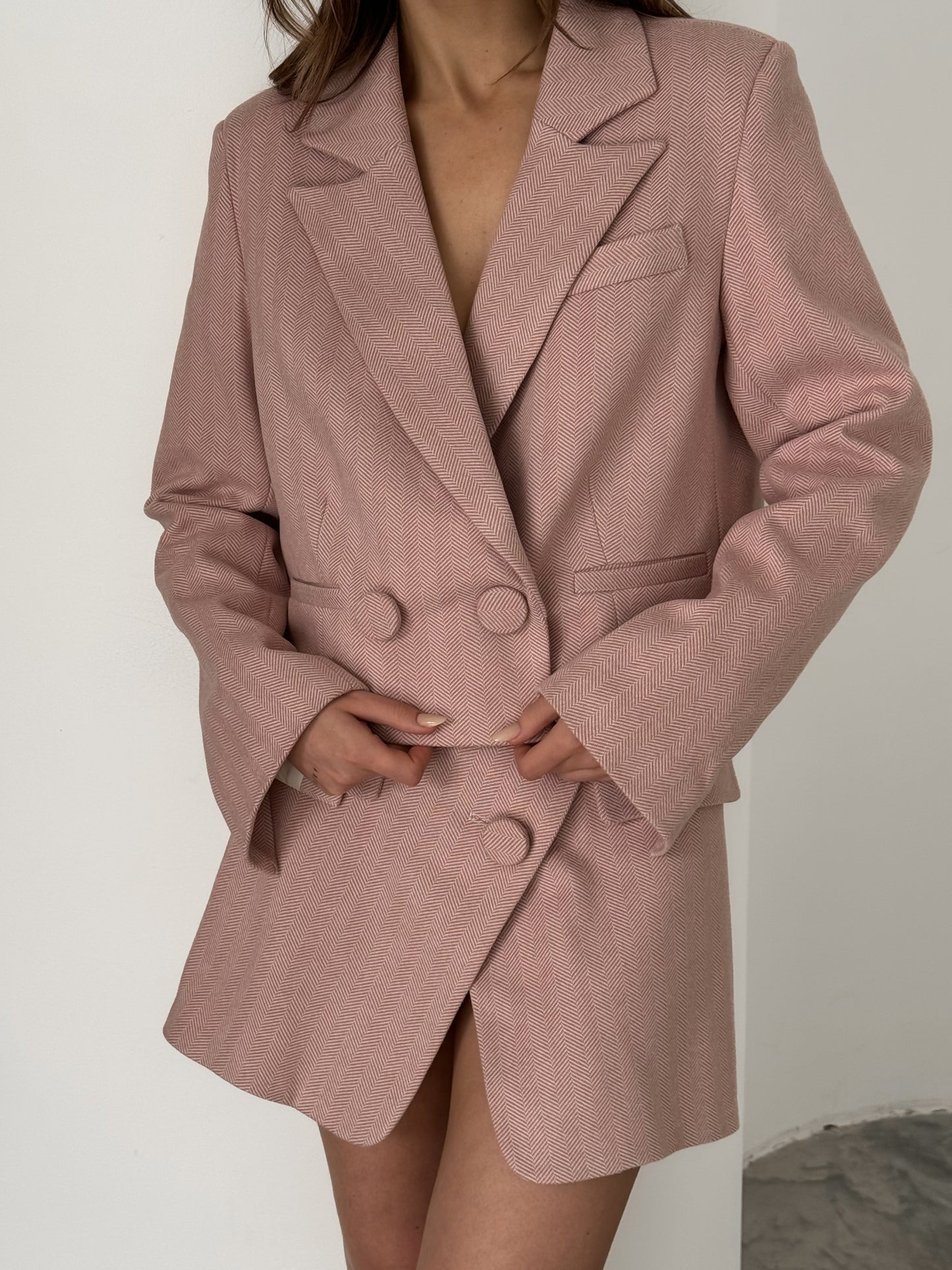 Casual women's suit, jacket and skirt, pink